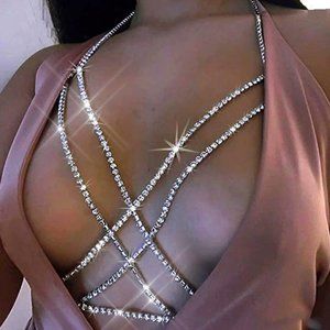 NEW Sparkling Bling Swarovski Crystal Rhinestone Body Chain Bra Necklace…